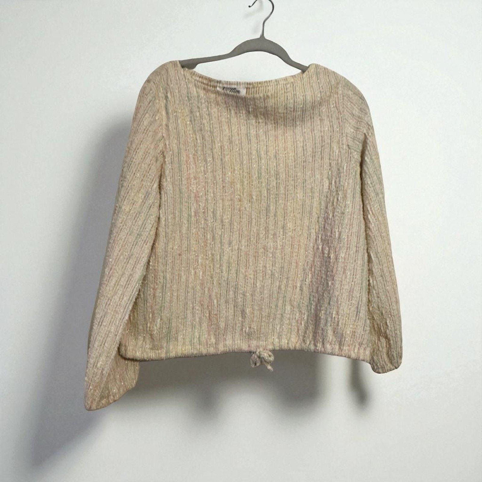 C'mom Vintage 1980s Cream And Pastel Striped Sweater Blouse